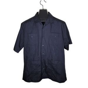Cubavera Short Sleeve Guayabera Shirt Mens L Black